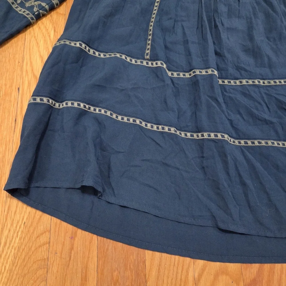 J‎ Jill Embroidered Floral Accent Long Sleeve Tunic Dark Teal Peacock - Picture 5 of 13